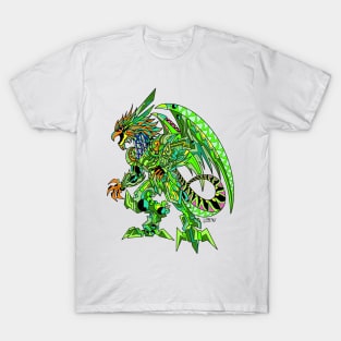 mexican kaiju the quetzalcoatl in mecha custom armor ecopop art T-Shirt